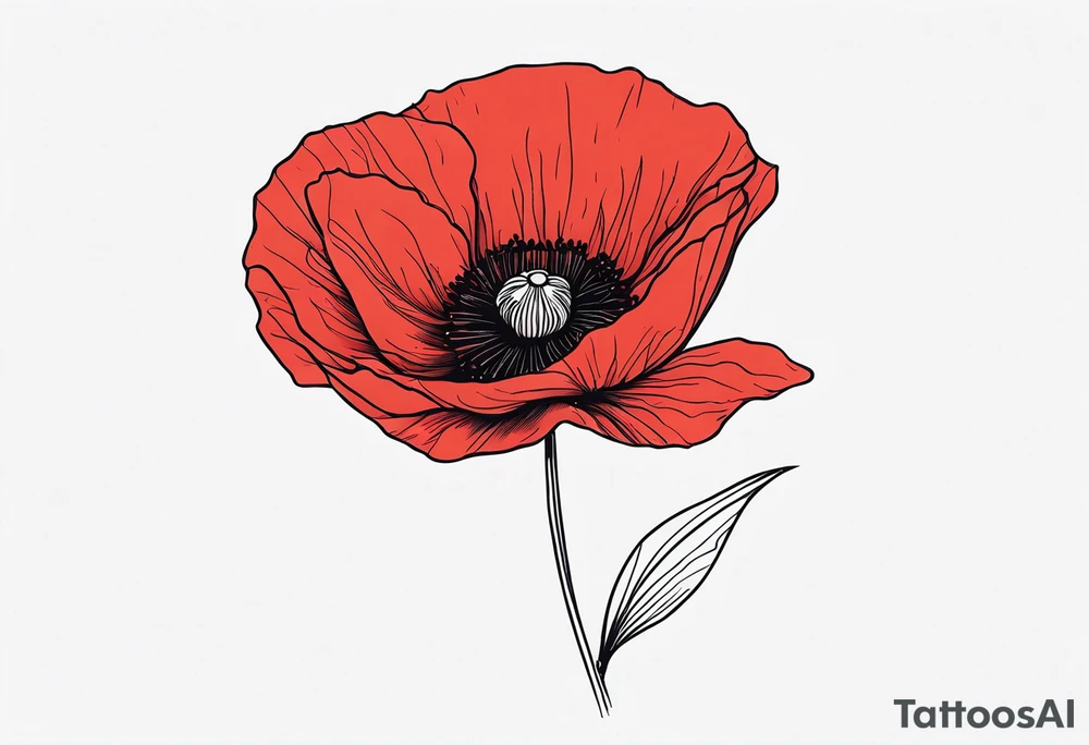Long red poppy flower tattoo idea