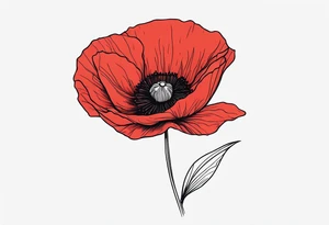 Long red poppy flower tattoo idea