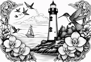 Lighthouse and an anchor and orchids and a hummingbird tattoo idea