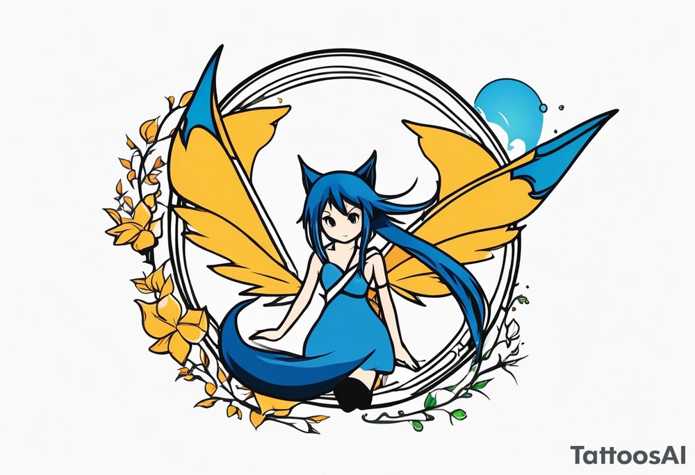 A fairy with a tail that is the fairy in the Fairy Tail anime guild logo in the same position tattoo idea