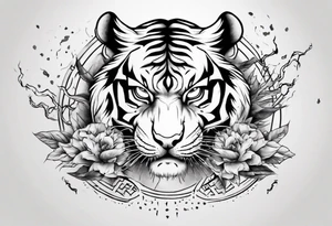 Tiger design with lightning and the sun for a forearm sleeve tattoo idea