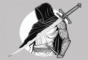 the high part of a knigh, with a sword over his shoulder. Looking sideways tattoo idea