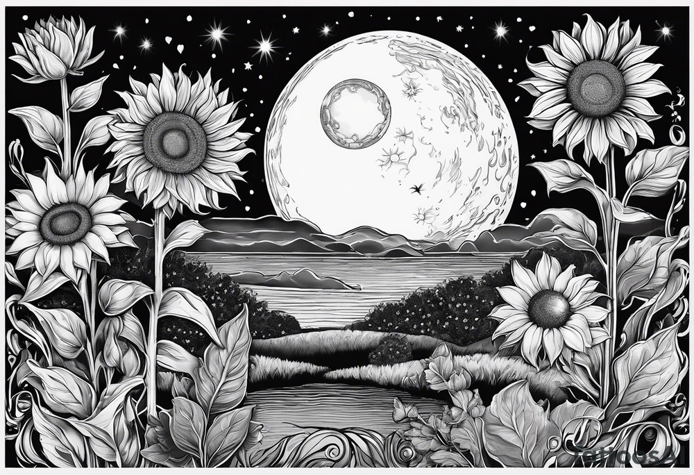 Cancer, moon, sunflower, flowers, fairy, goddess, love, kind, fierce, sun, caring, tattoo idea
