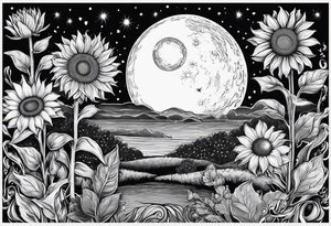 Cancer, moon, sunflower, flowers, fairy, goddess, love, kind, fierce, sun, caring, tattoo idea