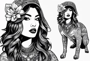 Beach Mountain Racket dog woman tattoo idea