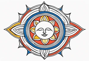 a simple red, blue, orange, and yellow sun with no white space and no faces tattoo idea