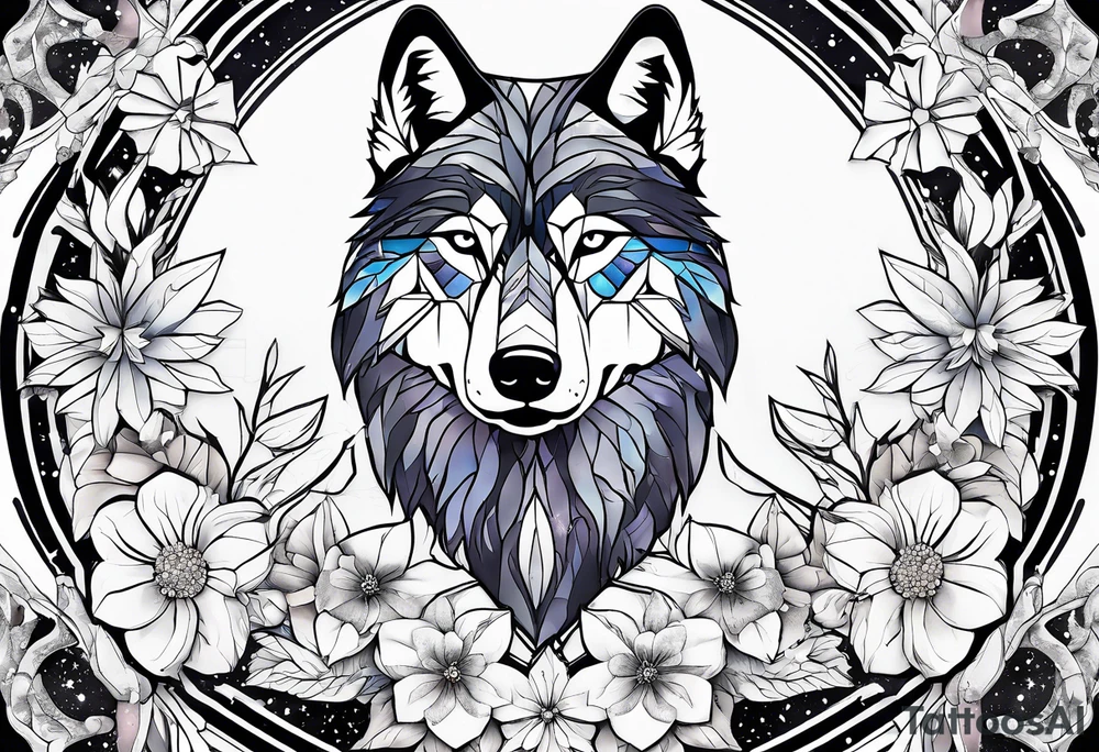 Constellation, animal wolf snow , géométric , flower tattoo idea