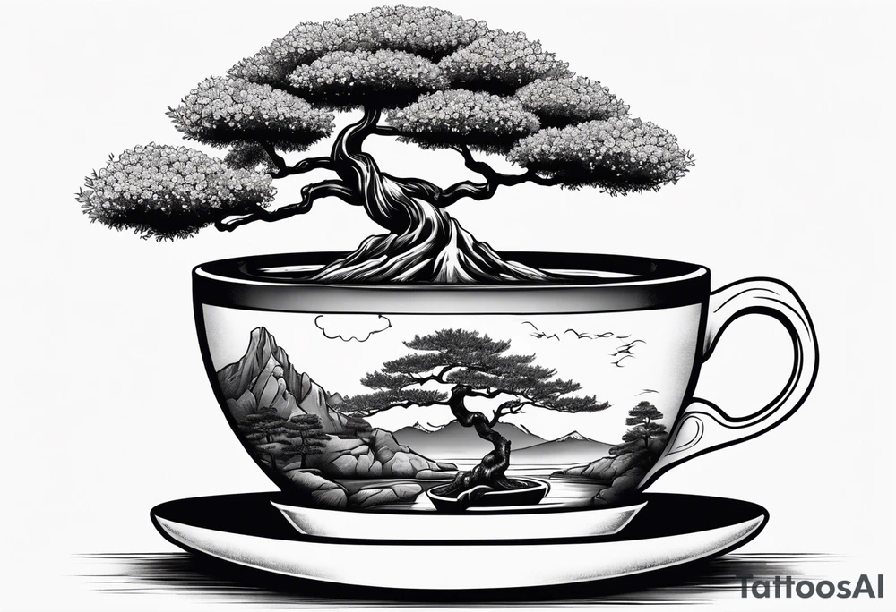 bonsai tree in teacup tattoo idea