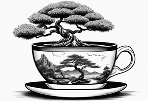 bonsai tree in teacup tattoo idea