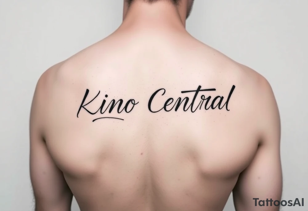 Forearm tattoo with the words kino central tattoo idea