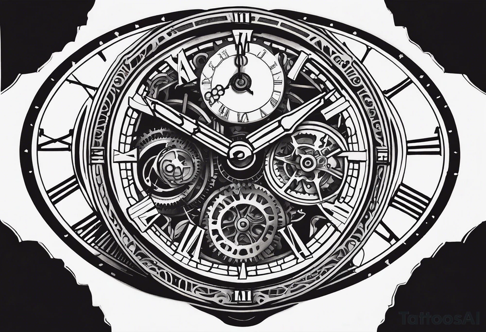 A mechanical clock with internal gears set for 4:00am. The brand of clock says Lincoln and the date is Apr 8 tattoo idea