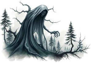 Eerie ghost looking creature in the woods tattoo idea