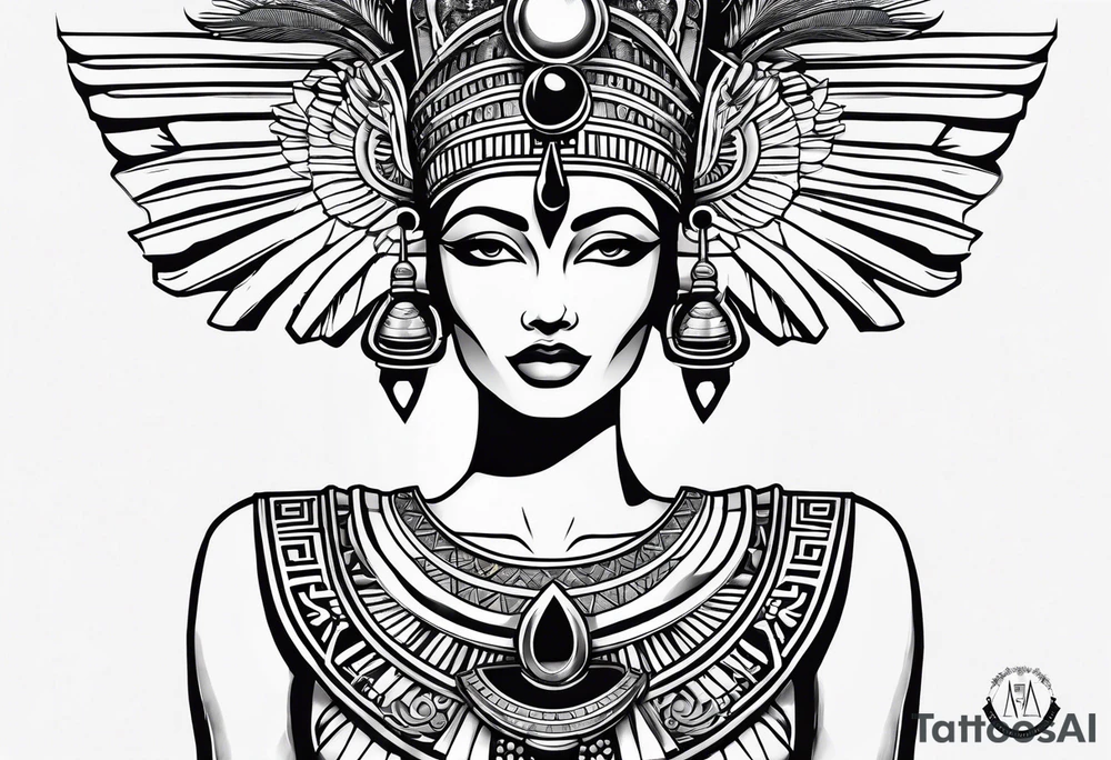 black and white Egyptian goddess Isis tattoo idea