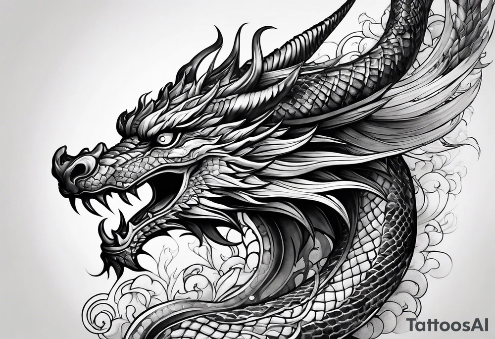 blackwork negative space dragon sleeve tattoo idea