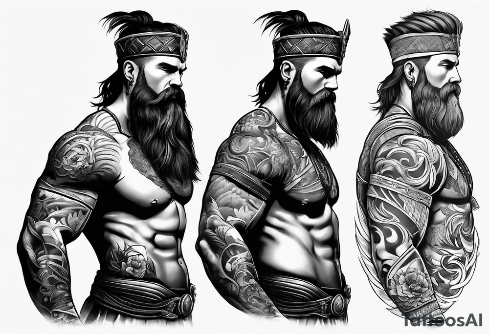 Scottish highland warrior sleeve tattoo idea