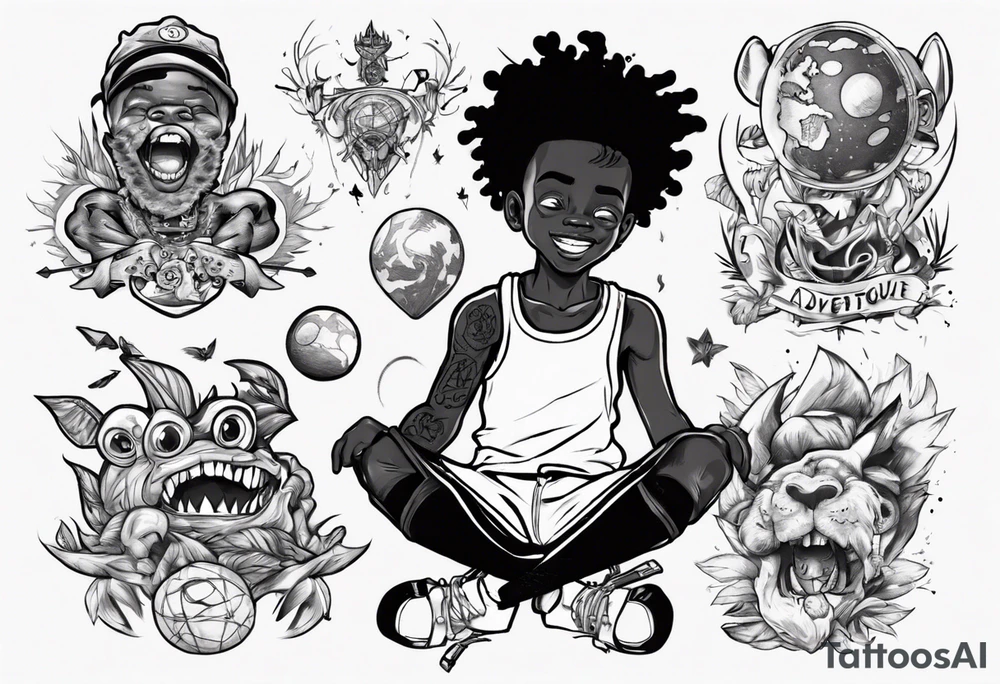 Adventurous black boy who is playful and has zero fear and ready to tackle the world tattoo idea