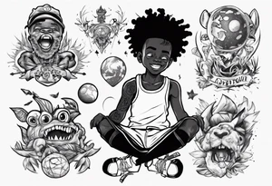 Adventurous black boy who is playful and has zero fear and ready to tackle the world tattoo idea