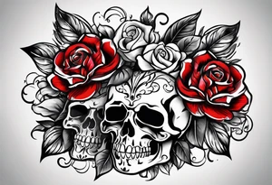 neck tattoo stencil about pain and struggle in new school or polka trash style with flowers and/or skulls tattoo idea
