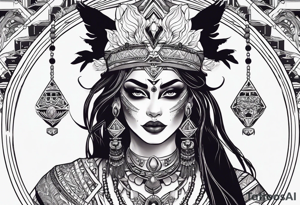 kali ma, alien goddess, valkrye, pirate, divine feminine, zenza resonance, pachamama, lotus azul, blank panther, eagle, skull, 5D, nueva gaya, dna 12 tattoo idea