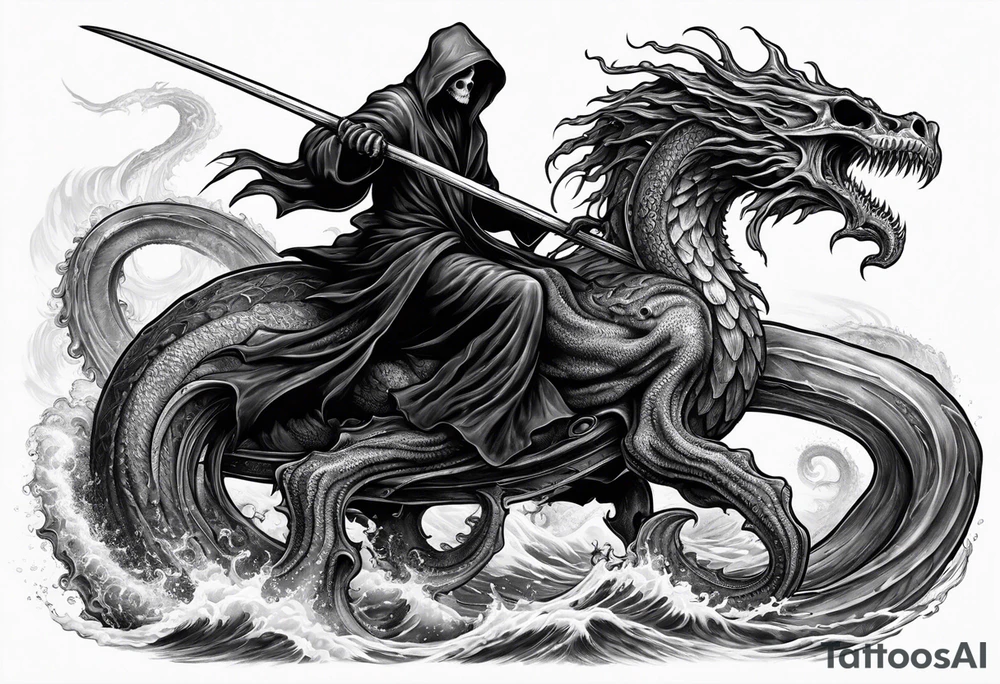 Grim reaper riding a kraken tattoo idea