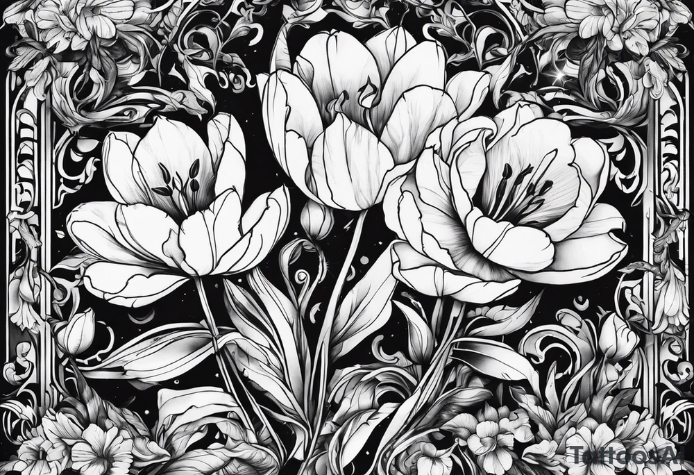 Scorpio and Leo with black and white tulips tattoo idea