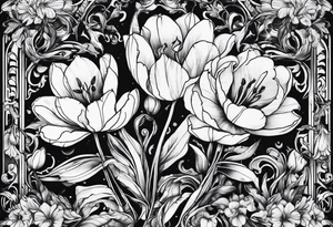 Scorpio and Leo with black and white tulips tattoo idea
