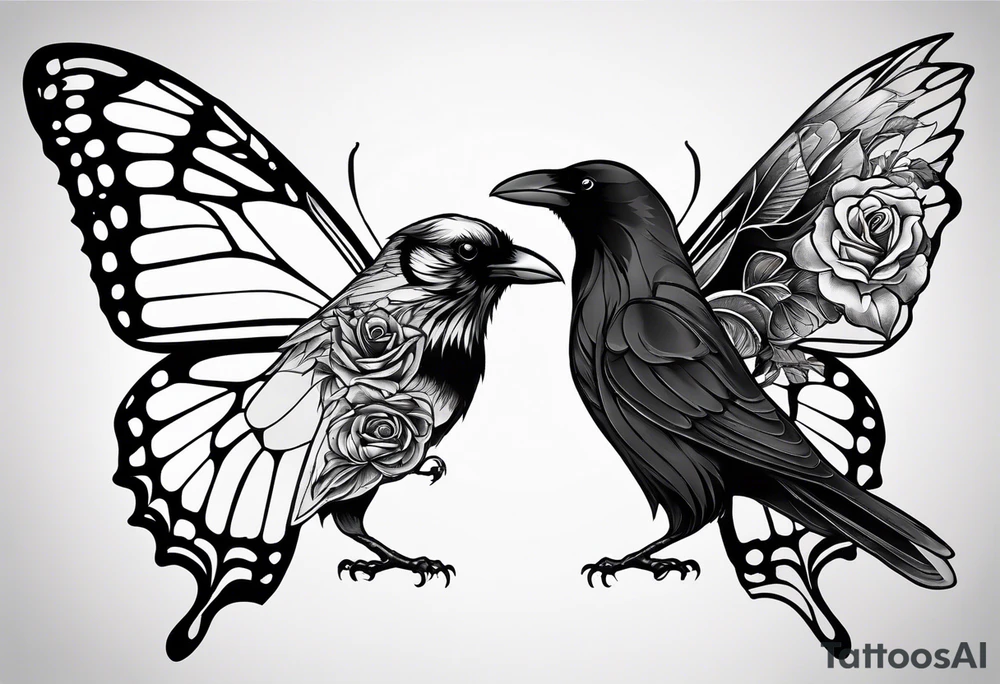 A Butterfly and a Raven together, they have the same size tattoo idea
