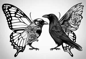 A Butterfly and a Raven together, they have the same size tattoo idea