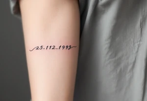 Cursive 25.12.1999 flowing along the spine in cool gray with a hint of icy blue. tattoo idea