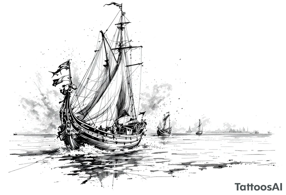 sailing boat in a bay tattoo idea