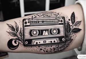 sleeve

music notes, a cassette tape, and
instruments tattoo idea