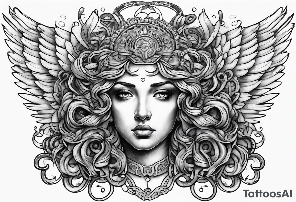 angel wings medusa tattoo idea