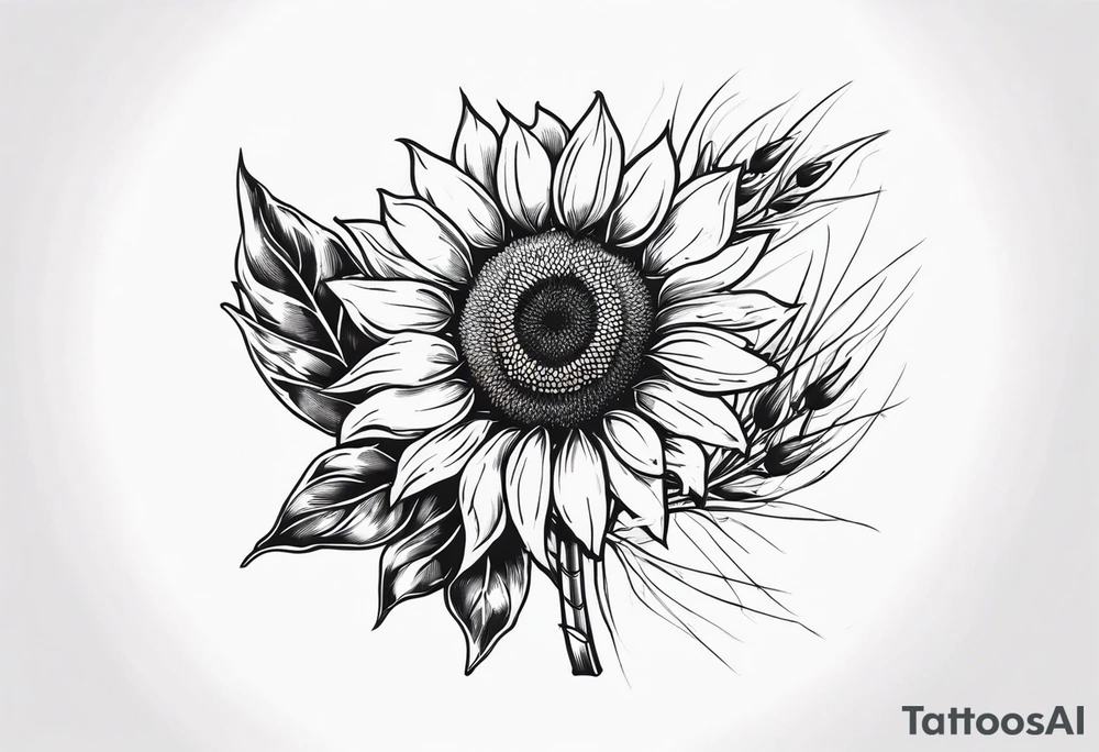 Sunflower, wheat, and barbed wire half sleeve tattoo idea