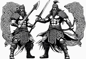 Side full body shot of Celtic warrior with weapon drawn. tattoo idea