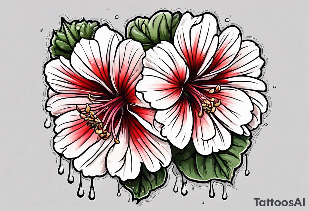 Red geraniums with rain dripping off tattoo idea