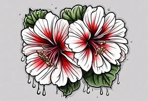 Red geraniums with rain dripping off tattoo idea