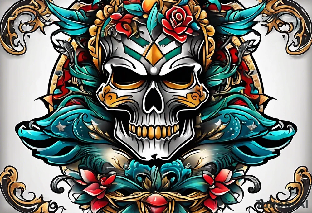 banner style, traditional american tattoo style, bold, simple, colorful tattoo idea