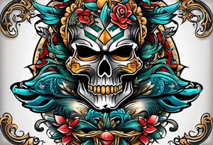 banner style, traditional american tattoo style, bold, simple, colorful tattoo idea