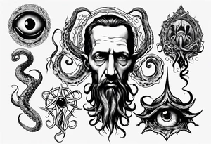 lovecraft long tattoo to put on the forearm, with eye and tentacle tattoo idea