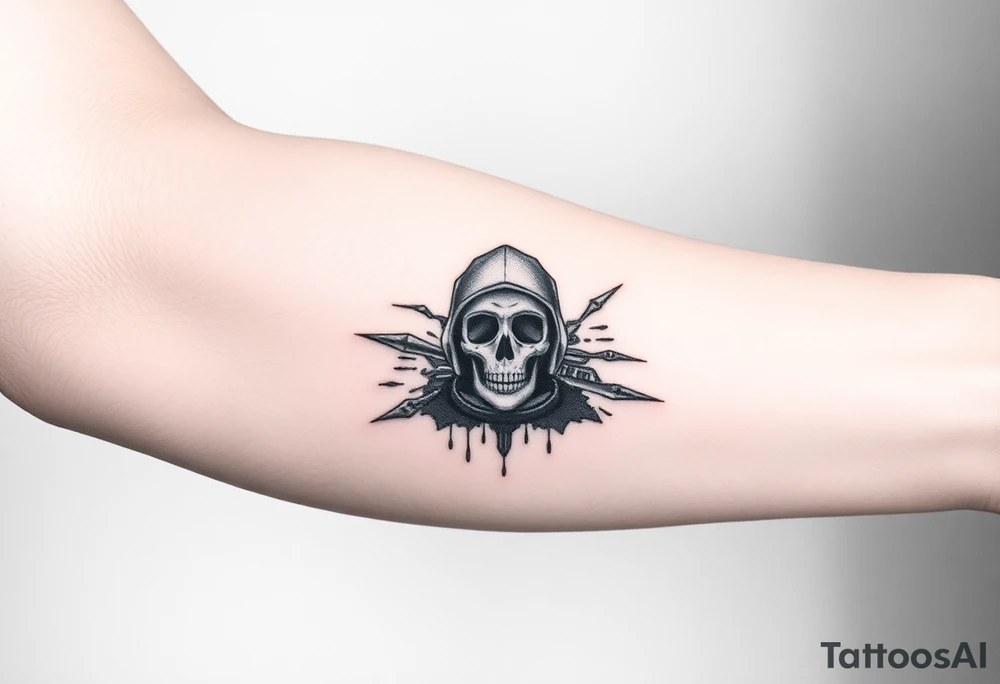 Tattoo for the top side of the forearm, black and gray, flash, hacker computer tech tattoo idea
