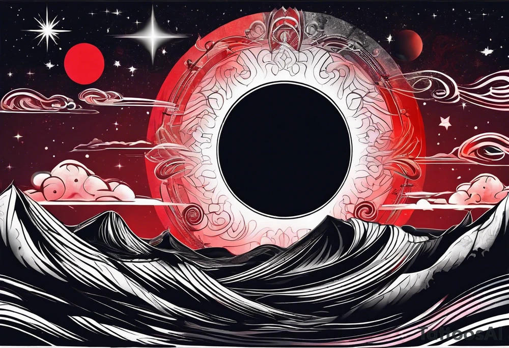 black solar eclipse with red light behind it tattoo idea