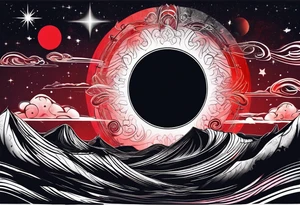 black solar eclipse with red light behind it tattoo idea