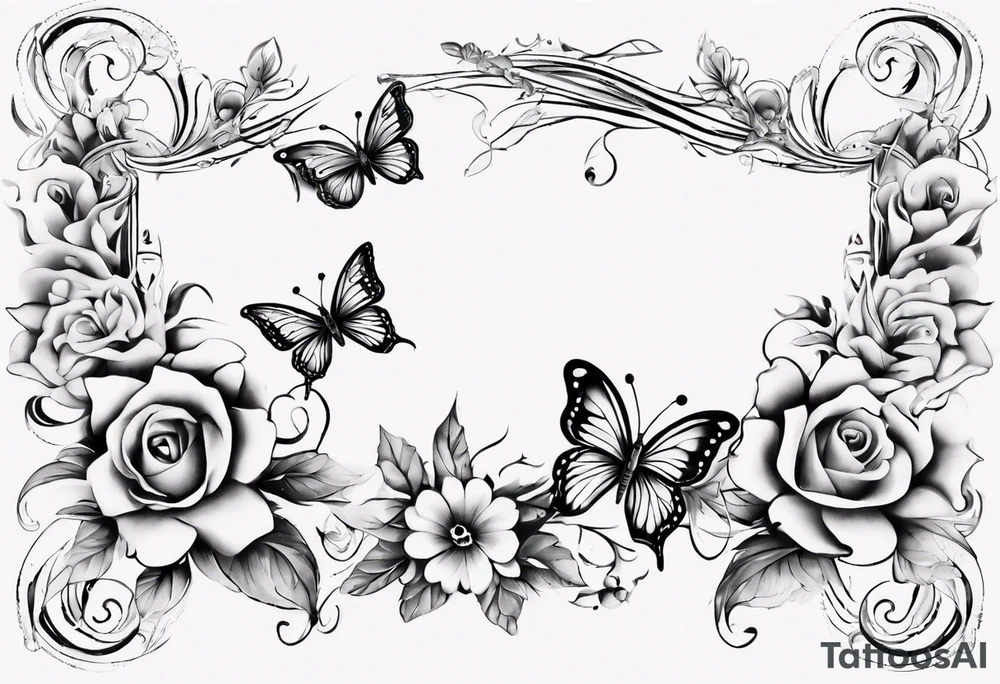 Flower and butterflies which will wrap around ankle horizontally which is larger in the centre tattoo idea
