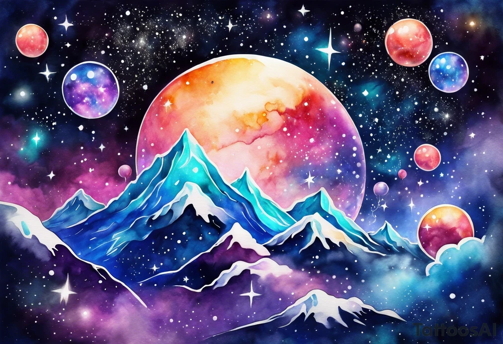 Galaxy of stars and bubbles tattoo idea