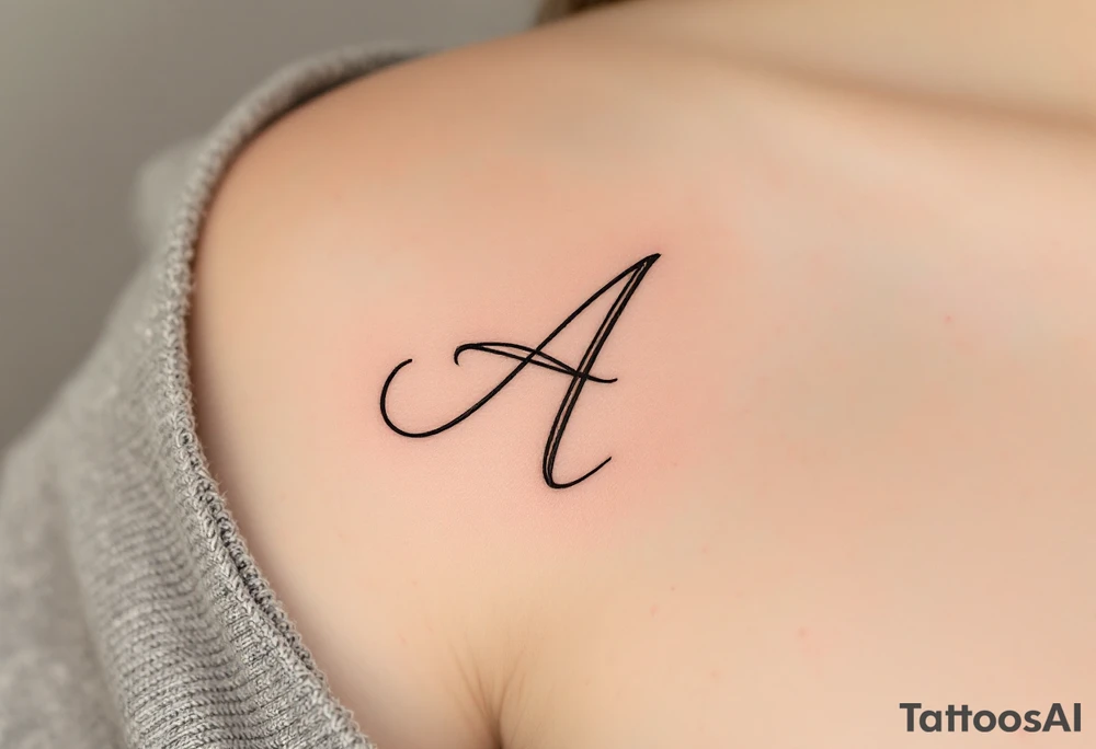 A looping handwritten "A" in chocolate brown with light beige highlights. tattoo idea