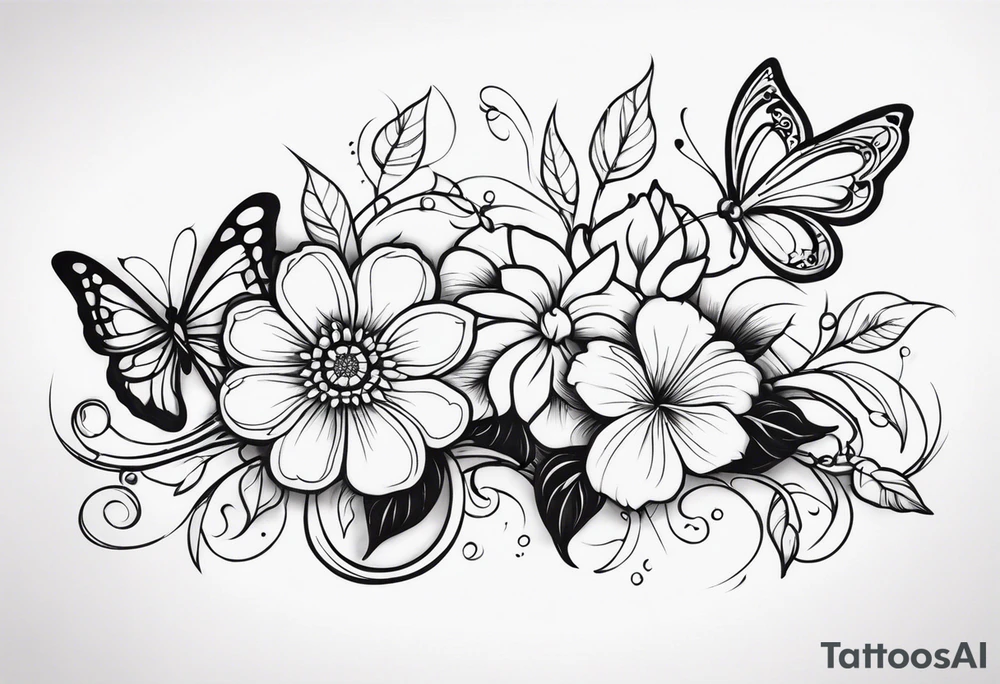 flower, vines, and butterflies on arm tattoo idea