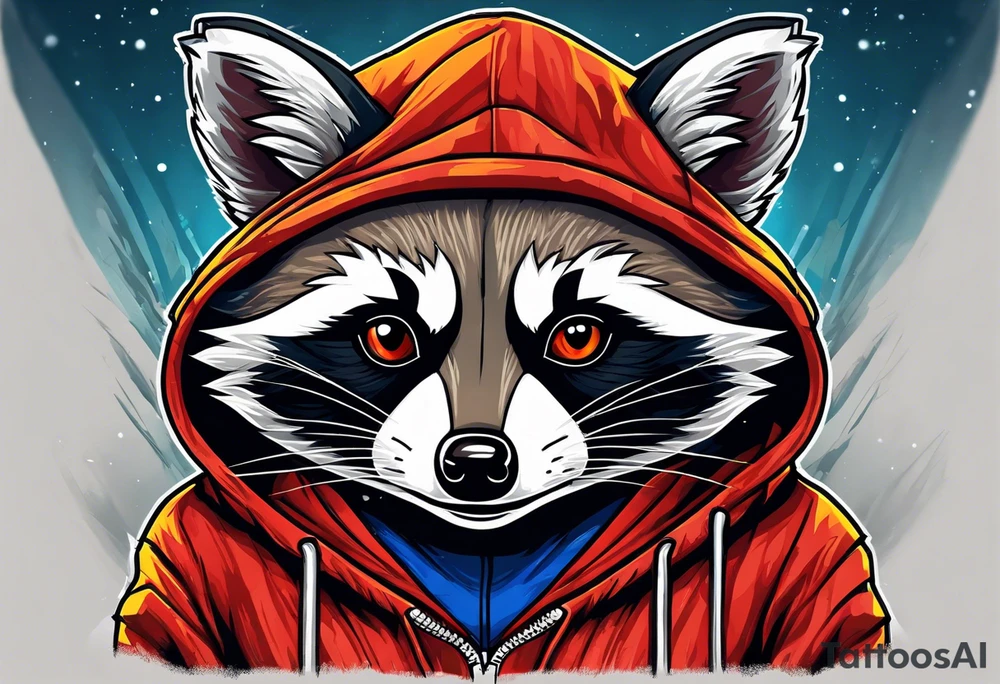 raccoon wearing a Superman hoodie tattoo idea