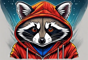 raccoon wearing a Superman hoodie tattoo idea