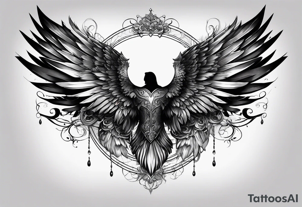 half angel half death wings open tattoo idea