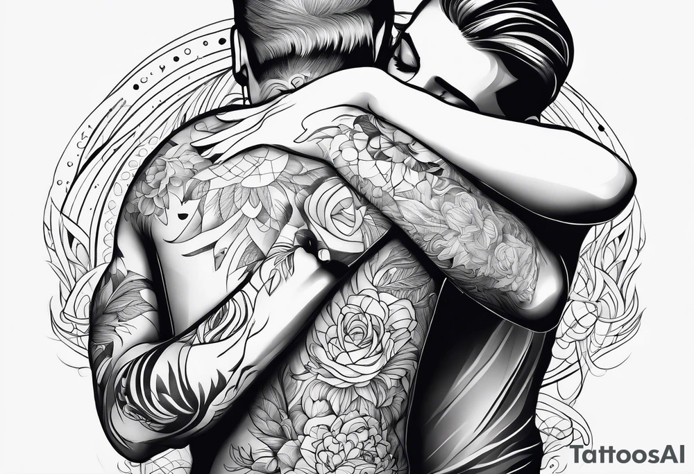 outline of people hugging tattoo idea